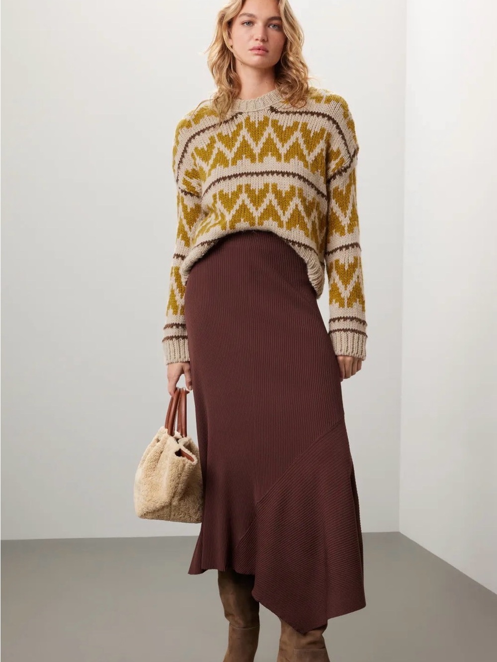 Women "The Great" tan mustard yellow, brown folk pullover knit sweater. Size 2 - Picture 3 of 8